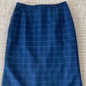 Vintage Pendleton Blue Plaid  Pencil Virgin Wool Midi Skirt Sz 12 Made USA
